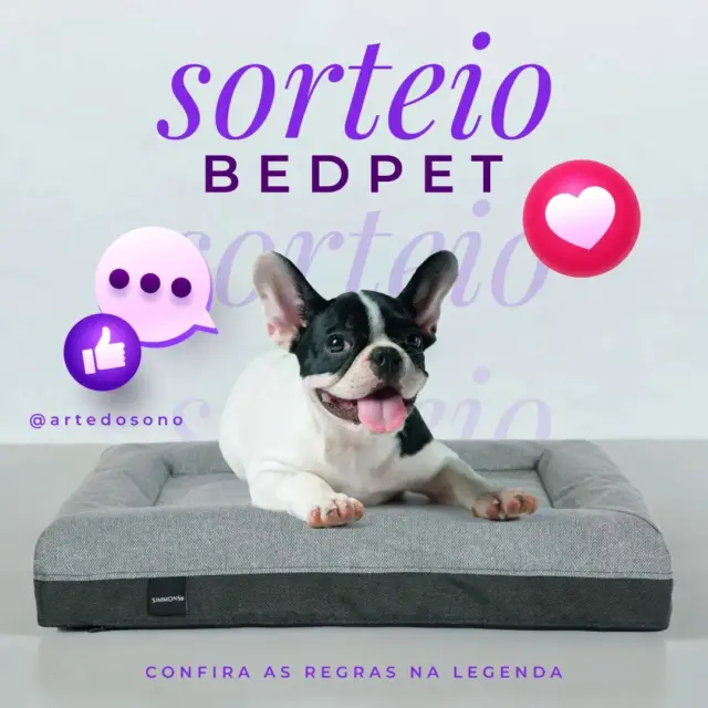 SORTEIO ENCERRADO!  No Dia Mundial dos Animais a @artedosono tem um presente para o seu companheiro de quatro patas, afinal ele também merece dormir bem! 💤 Quer ganhar uma Simmons BedPet? 🐶💜🐱  Para participar, é simples:  1️⃣ Siga a @artedosono
2️⃣ Curta este post
3️⃣ Marque 2 amigos nos comentários*  Pronto! Agora é só cruzar os dedos!🤞Mas fique atento: você tem até o dia 06/10, às 23:59h, para participar. O resultado será divulgado no dia 07/10, às 15h, nos stories. Ah! Lembrando que o prêmio ficará disponível para retirada em uma de nossas lojas em Belo Horizonte-MG.  Boa sorte! 🍀
*não vale marcar empresas, famosos, fakes ou perfis inativos.  #Sorteio #DiadosAnimais #BedPet #Simmons #Dog #Cat #ArtedoSono