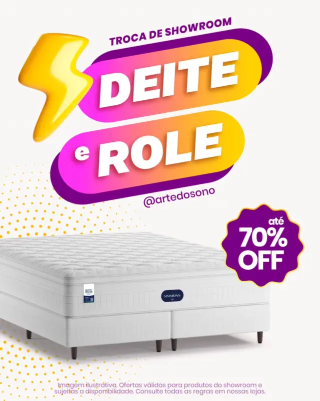 O Deite & Role já começou! ⚡ É hora de dar um upgrade no seu sono e começar 2025 dormindo bem! 💤 Aproveite descontos de 50% a 70% em todas as lojas e garanta o descanso que você merece.

Não perca tempo! Visite uma de nossas lojas ou fale conosco pelo WhatsApp (link na bio - @artedosono).

👉 Promoção válida até 31/01/2026. Consulte regras e condições em nossas lojas.