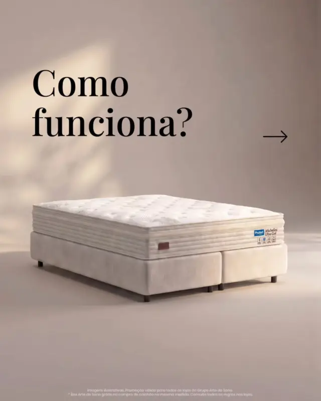 1️⃣ Você escolhe o seu colchão de qualquer marca ou modelo com até 45% de desconto
2️⃣ E o Box Arte do Sono na mesma medida é grátis! 

E se surgir qualquer dúvida, estamos prontos para orientar você na escolha do modelo ideal ✨